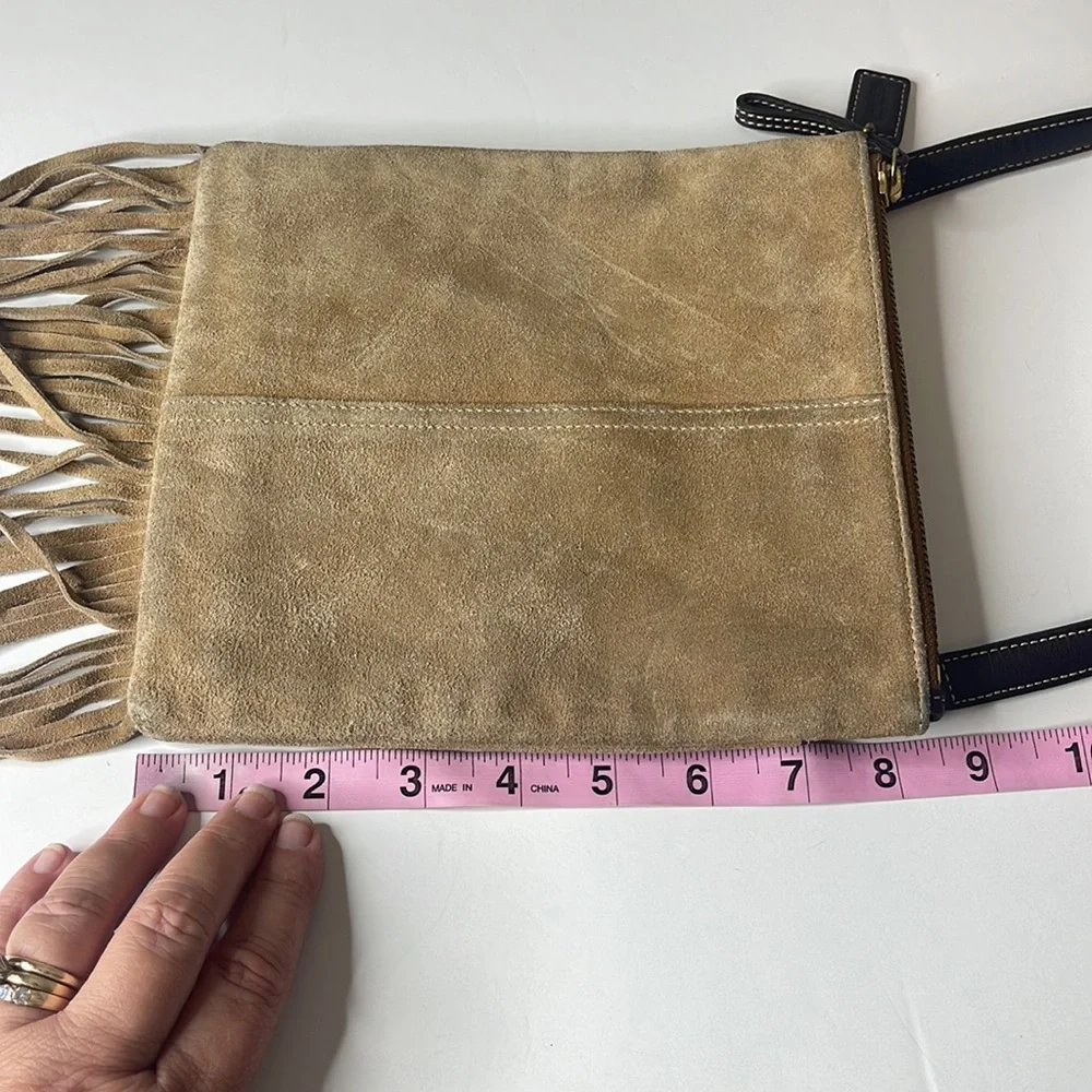 Vintage Coach Tan Suede Leather Fringe Crossbody Bag